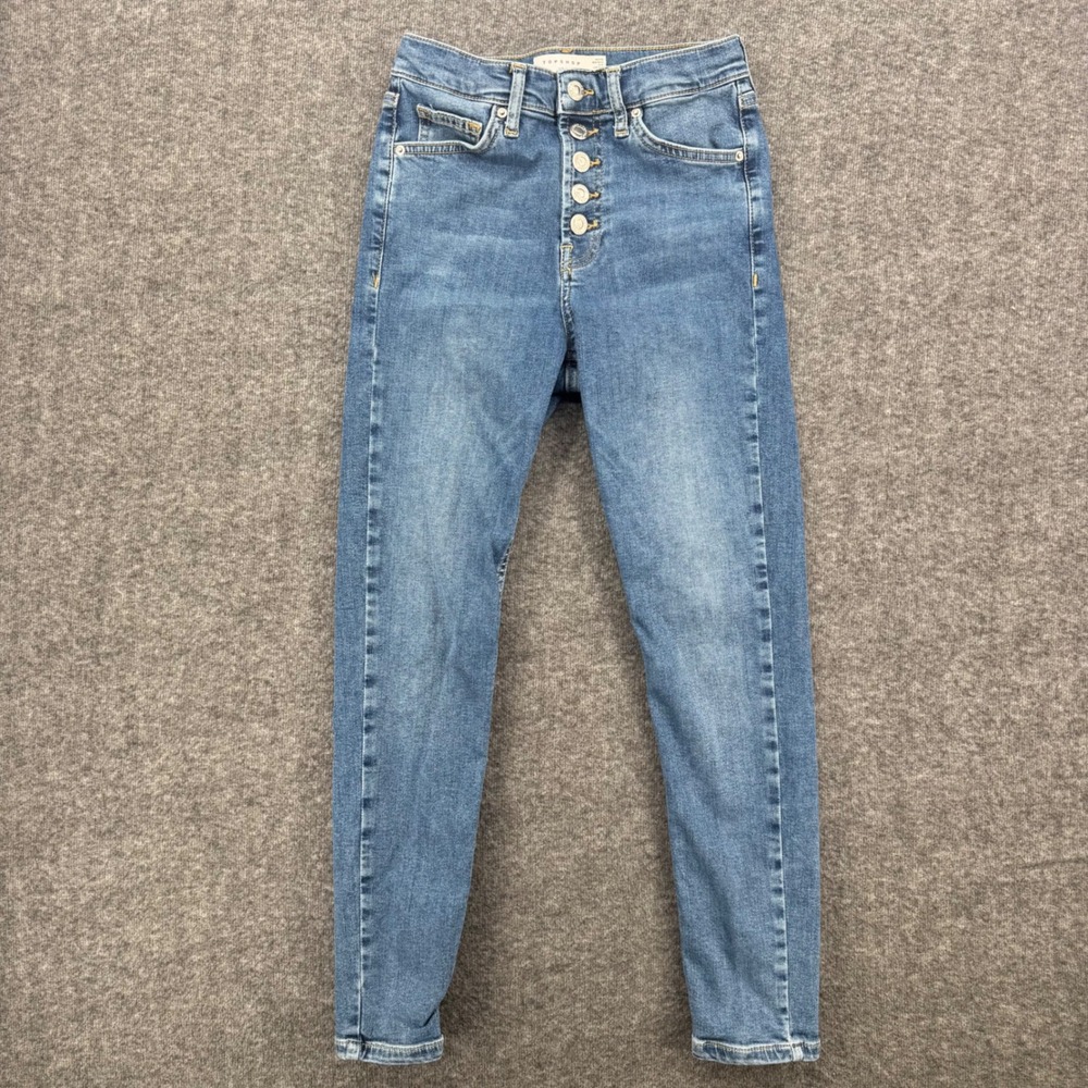 Topshop Jamie Petite High Rise Skinny Jeans Blue Button Fly W26 stretch Crop